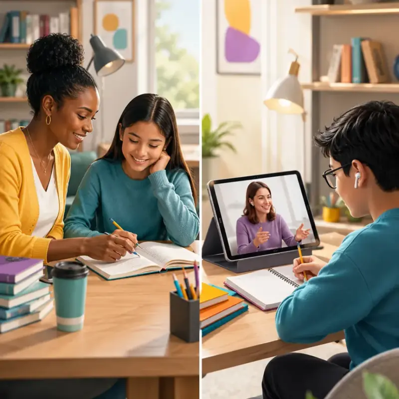 Picture depicting two types of one-on-one tutoring offered, in person and virtual